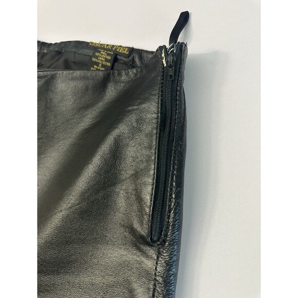 Oscar Piel Black Leather Pants Vintage Raw Hem Boot Cut Y2K 32X33 Side Zip EUC - Picture 4 of 5